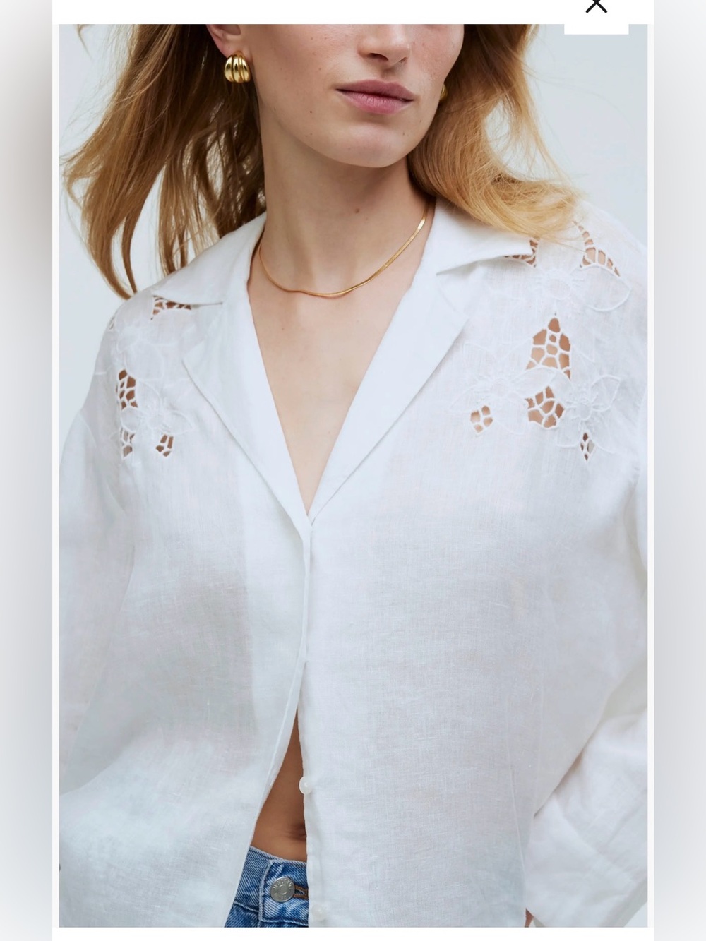 Madewell XS Linen Resort Top Button-Up Shirt in White